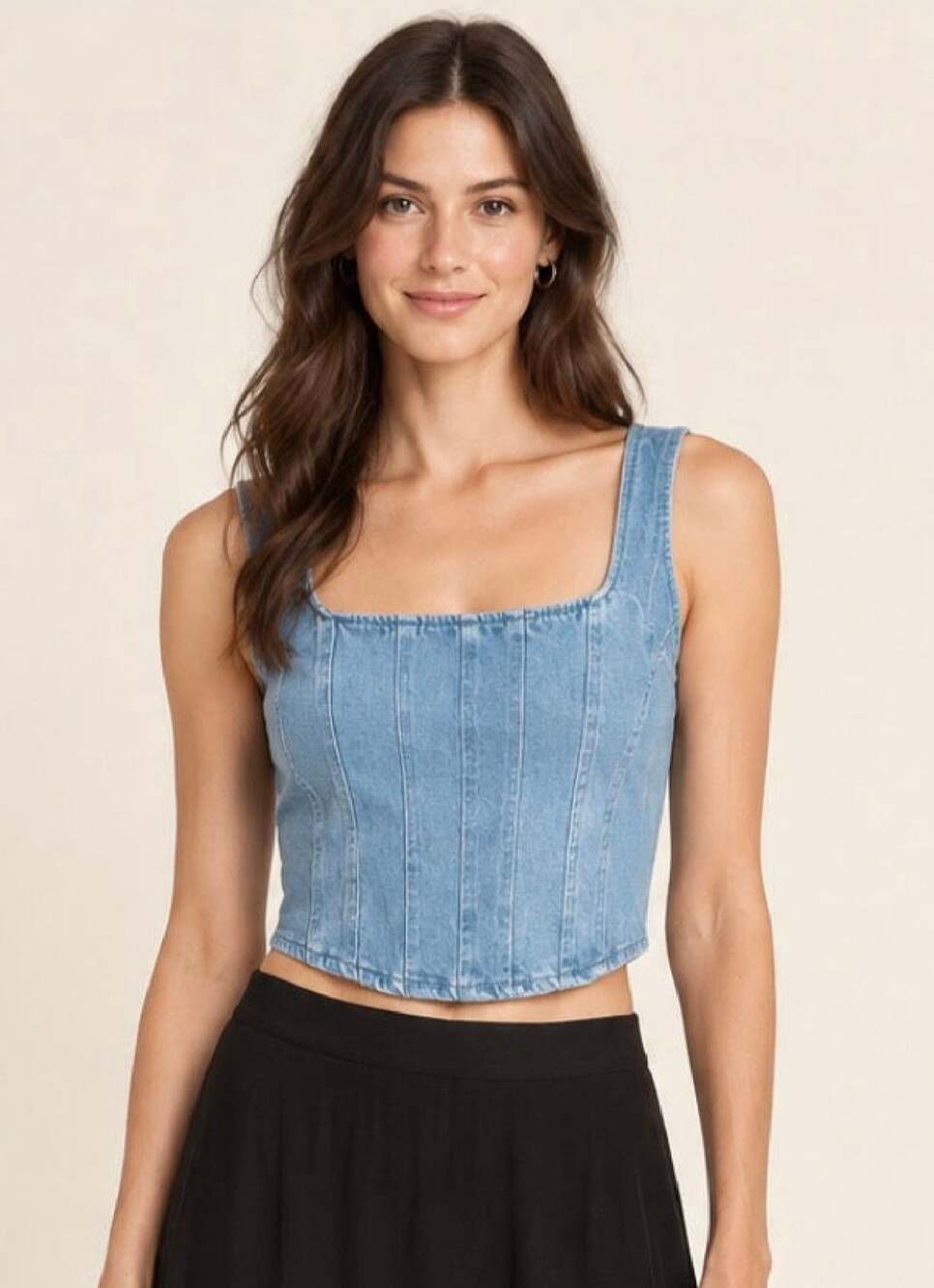 The Lay Wore Light Wash Denim Crop Top – Size Small